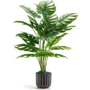 Der Rose 28in Artificial Monstera Plant Faux Greenery Decor in Black Pot